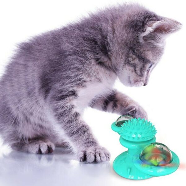 New Windmill Cat Toys Cute Rotating Interactive Cat Toy - Indoor Windmill Cat Toy With Suction Cup Catnip & Jagged Teeth Middle Ball, Smart Kitten Rotating Spinner Exercise Toy, Toothbrush & Massager - Image 5
