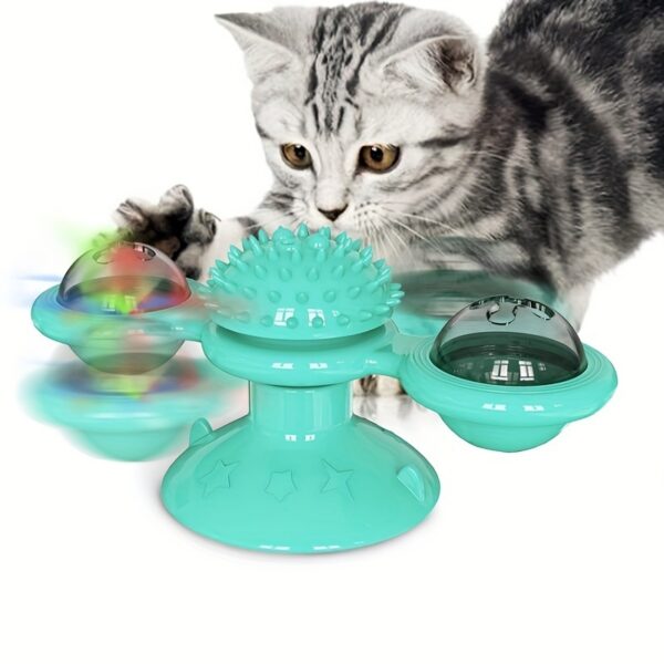 New Windmill Cat Toys Cute Rotating Interactive Cat Toy - Indoor Windmill Cat Toy With Suction Cup Catnip & Jagged Teeth Middle Ball, Smart Kitten Rotating Spinner Exercise Toy, Toothbrush & Massager - Image 7
