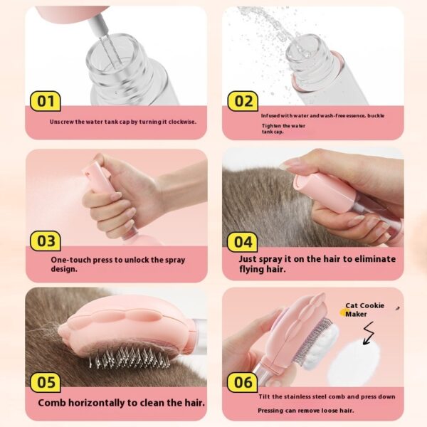 2 In 1 Self Cleaning Dog Brush Comb With Spray Pets Grooming Hair Remover Combs Brush Floating Hair Pet Grooming Brush Pet Products - Image 4