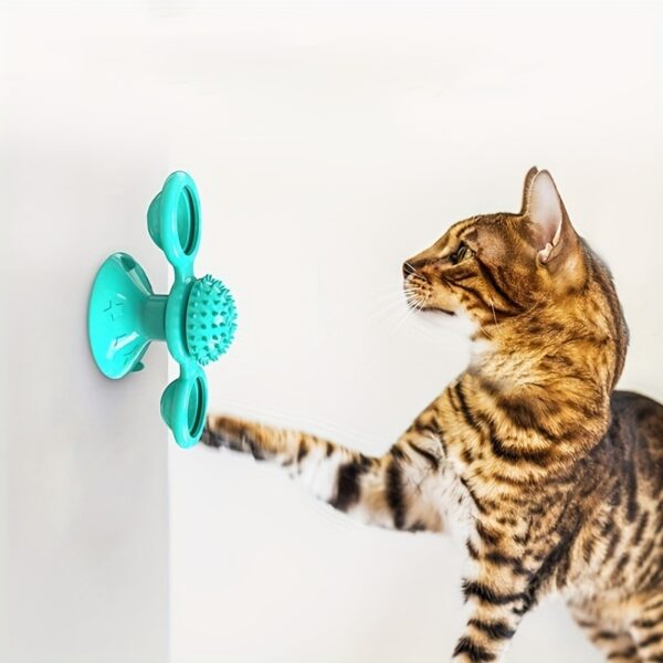 New Windmill Cat Toys Cute Rotating Interactive Cat Toy - Indoor Windmill Cat Toy With Suction Cup Catnip & Jagged Teeth Middle Ball, Smart Kitten Rotating Spinner Exercise Toy, Toothbrush & Massager - Image 6