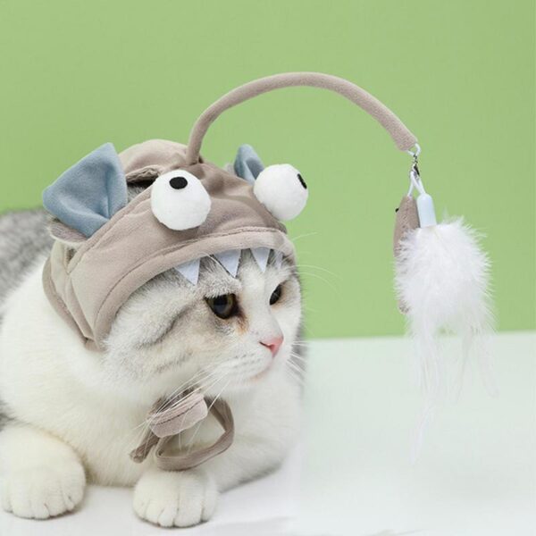 New Head Wearing Feather Funny Cat Stick Funny Cat Toy Stick Gray Big Eye Pet Toys Pet Products - Image 6
