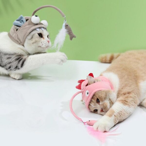 New Head Wearing Feather Funny Cat Stick Funny Cat Toy Stick Gray Big Eye Pet Toys Pet Products - Image 5