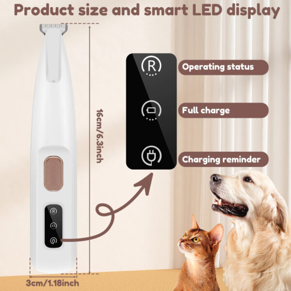 Pets Dog Paw Trimmer With LED Light Fully Waterproof Pet Hair Trimmer With LED Display Dog Clippers For Grooming Widen Blade - Image 3
