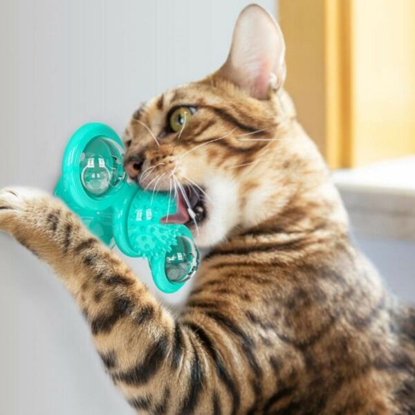 New Windmill Cat Toys Cute Rotating Interactive Cat Toy - Indoor Windmill Cat Toy With Suction Cup Catnip & Jagged Teeth Middle Ball, Smart Kitten Rotating Spinner Exercise Toy, Toothbrush & Massager - Image 4