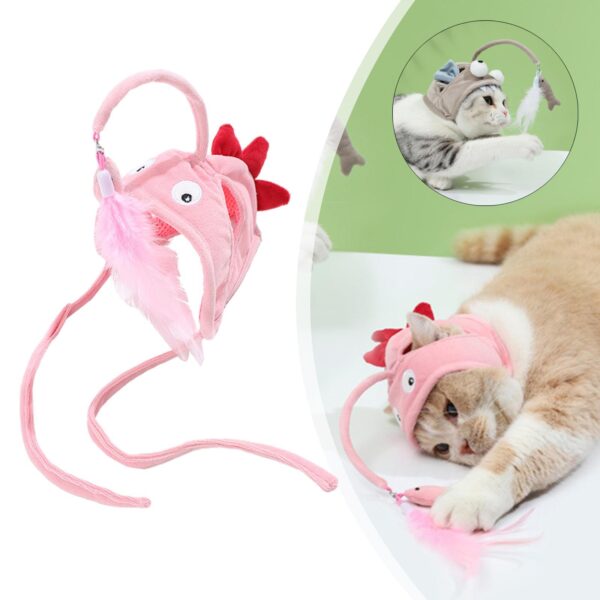 New Head Wearing Feather Funny Cat Stick Funny Cat Toy Stick Gray Big Eye Pet Toys Pet Products - Image 2