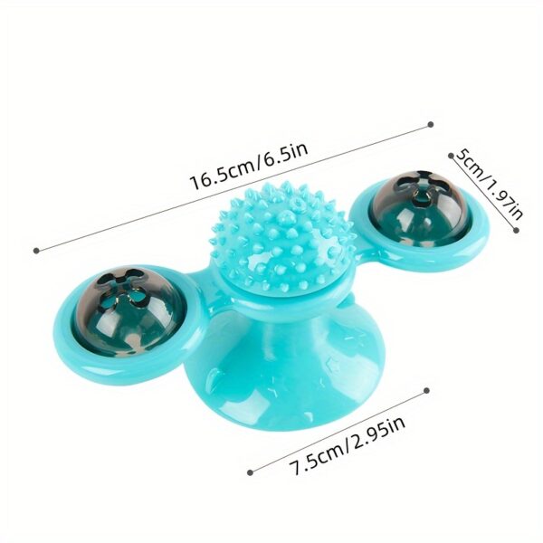 New Windmill Cat Toys Cute Rotating Interactive Cat Toy - Indoor Windmill Cat Toy With Suction Cup Catnip & Jagged Teeth Middle Ball, Smart Kitten Rotating Spinner Exercise Toy, Toothbrush & Massager - Image 9