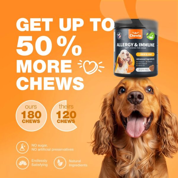 Dog Allergy Relief Chews Itch Relief For Dogs Anti Itch Dog Allergy Chews US Formulated Dog Itching Skin Relief With Salmon Oil Immune Health Seasonal Allergies & Hot Spots Support Treats - Image 2