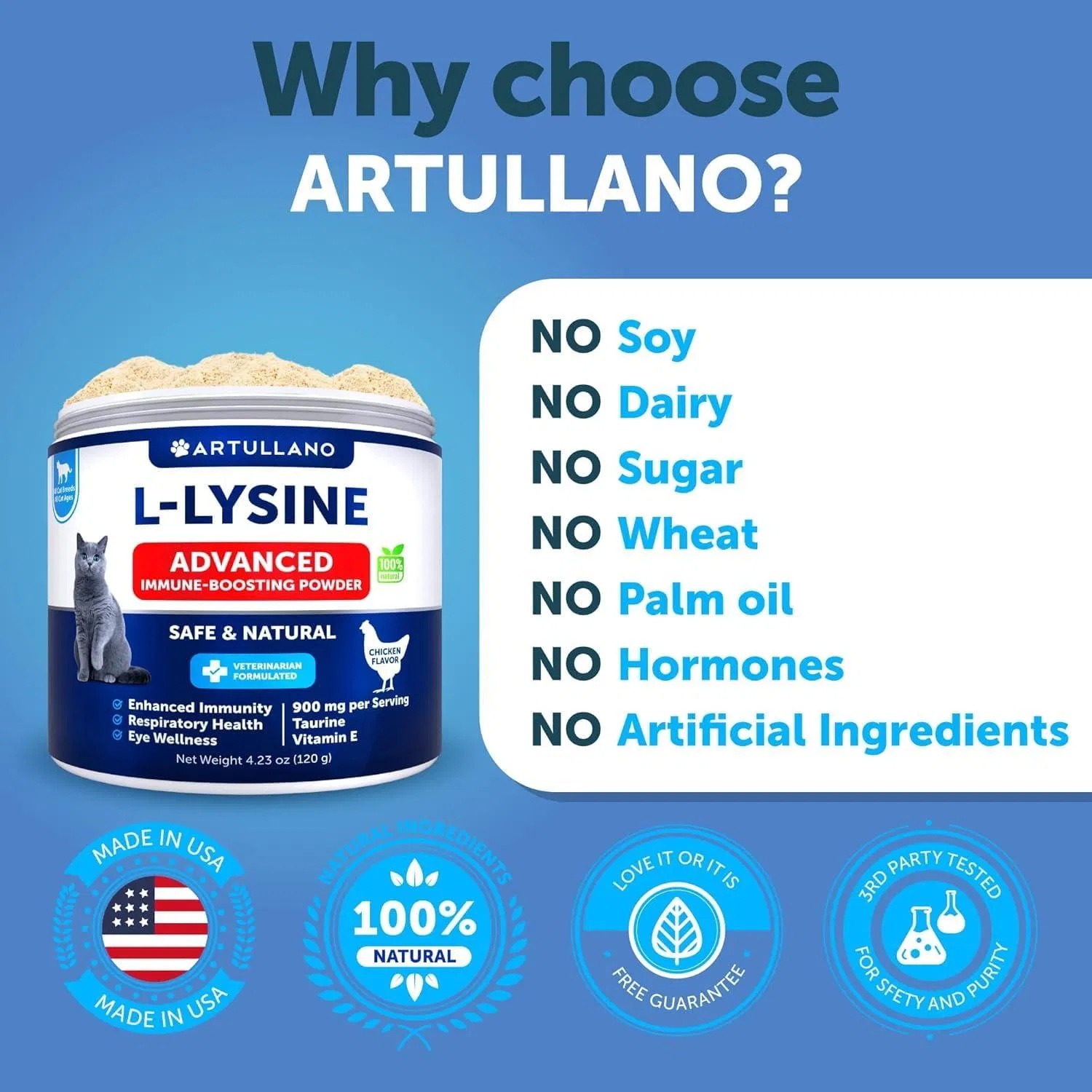 L Lysine For Cats Lysine Powder Supplement 900mg Serving Immune Support For Cats & Kittens Sneezing Runny Nose Squinting Watery Eyes Cold Eye Respiratory Health With Taurine - Image 3
