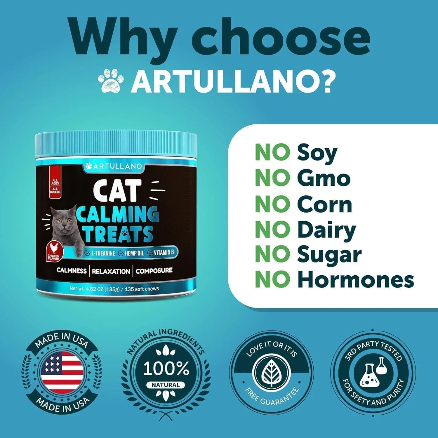 Artullano Hemp Anxiety Relief Calming Chews for Cats - Image 5
