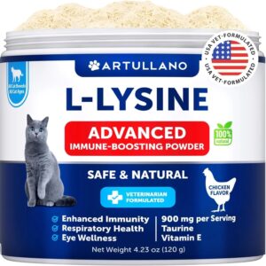 L Lysine For Cats Lysine Powder Supplement 900mg Serving Immune Support For Cats & Kittens Sneezing Runny Nose Squinting Watery Eyes Cold Eye Respiratory Health With Taurine
