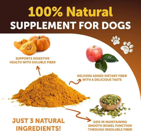 Artullano Pumpkin Powder For Dogs Digestive Support 8 OZ Fiber Supplement For Constipation For Gut Balance Healthy Skin Digestion Glands Firm Stool Poop Anti Diarrhea Gas Relief - Image 4